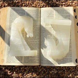(SOLD) Set of White Onyx Horse Bookends, Vintage Marble Horse Bookends